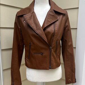 Olivaceous Brown Faux Leather Moto Jacket - Sleek Asymmetrical Zip